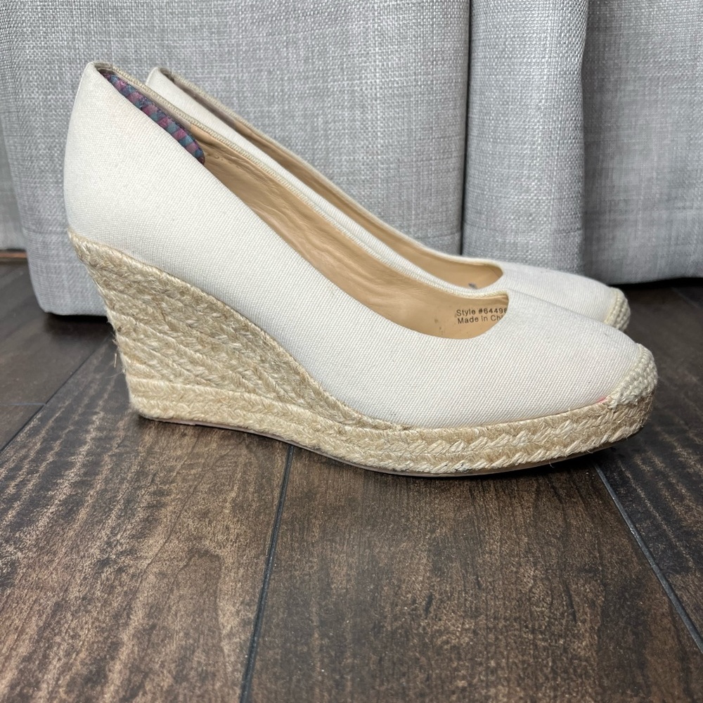 Womens J. Crew beige Canvas Espadrille Wedges size 8